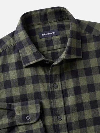 Camisa de franela a cuadros verde militar
