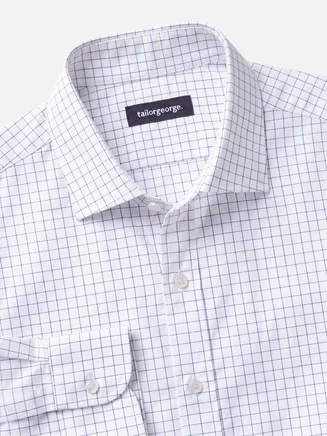 Camisa de sarga a cuadros azul marino de fácil planchado