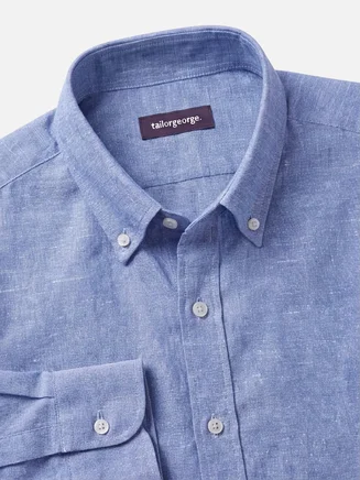 Camisa de lino azul cielo lisa