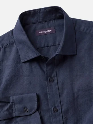 Camisa de lino azul medianoche lisa
