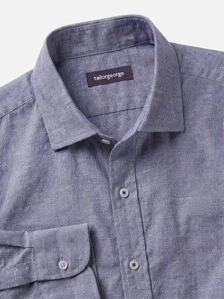 Camisa de lino lisa azul Klein