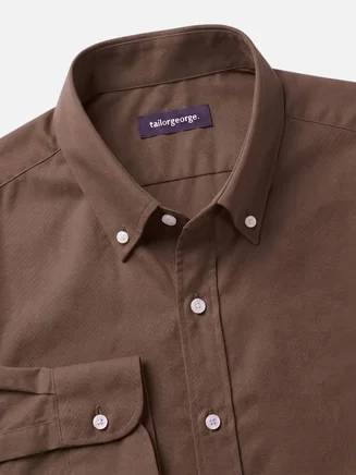 Camisa de gabardina gruesa marrón lisa