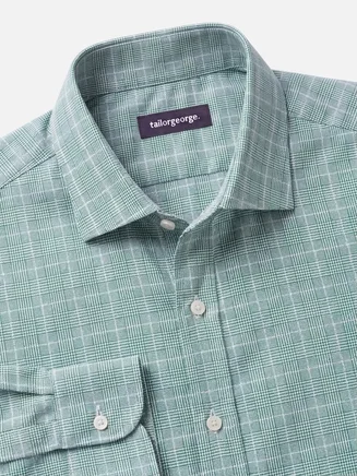 Camisa de sarga a cuadros verdes ingleses de fácil planchado