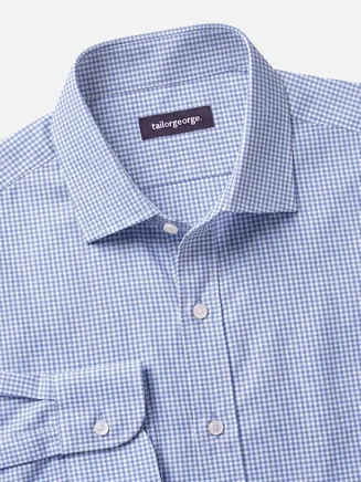 Camisa de sarga a cuadros azules de fácil planchado