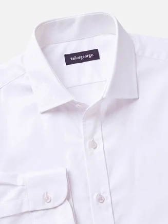 Camisa blanca lisa de espiga, fácil de planchar