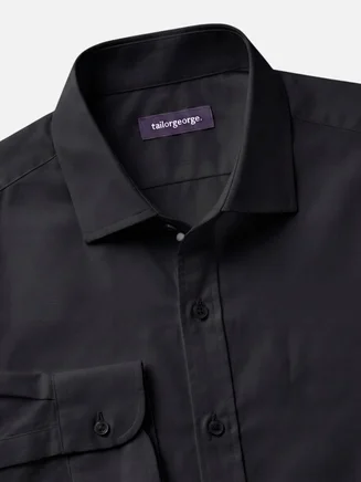 Camisa de popelina negra lisa de fácil planchado