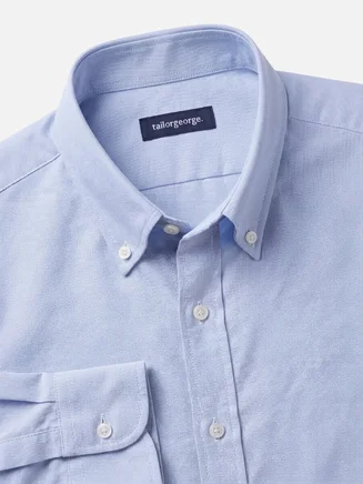 Camisa Oxford americana de peso pesado, lisa, azul claro