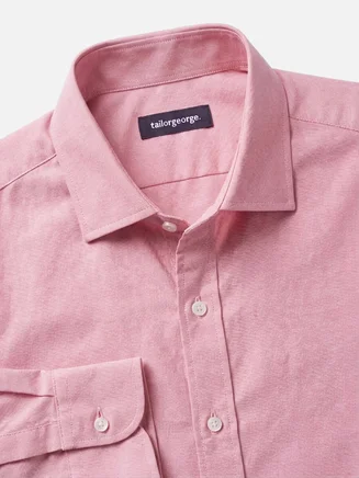 Camisa en Oxford americano grueso, lisa, color rosa caramelo