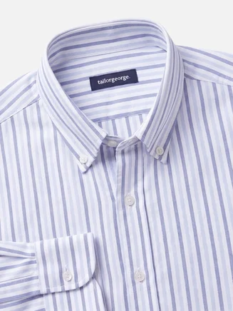 Camisa Oxford americana de peso pesado con rayas azul cielo