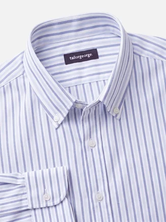Camisa Oxford americana de peso pesado con rayas azul cielo