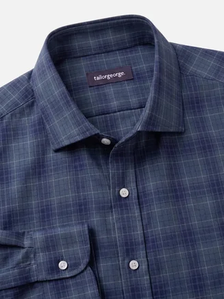 Camisa de sarga a cuadros escoceses azules