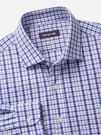 Camisa de sarga a cuadros azules de fácil planchado