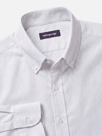 Camisa Oxford americana de peso pesado con rayas gris claro