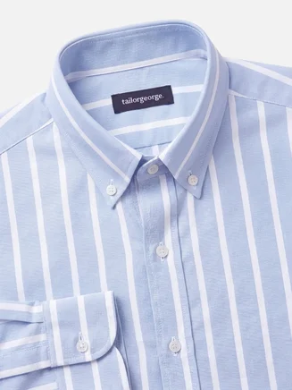 Camisa Oxford americana de peso pesado con rayas azul cielo