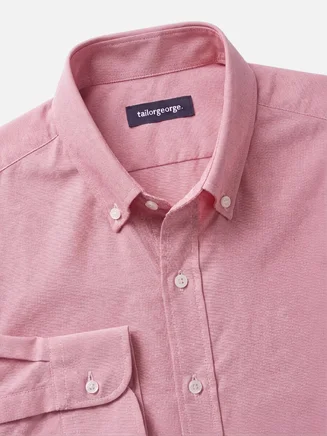 Camisa Oxford americana lisa y gruesa en color rojo coral