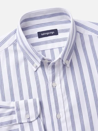 Camisa Oxford americana de peso pesado con rayas azules