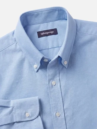 Camisa Oxford americana de peso pesado, lisa, azul claro