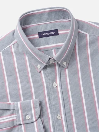 Camisa Oxford americana de peso pesado con rayas gris claro