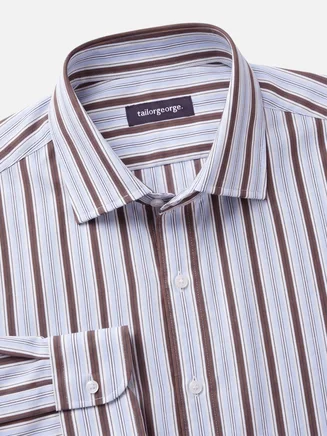 Camisa de popelina de rayas azules y marrones