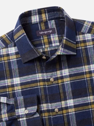 Camisa de lino grueso con cuadros azules y amarillos