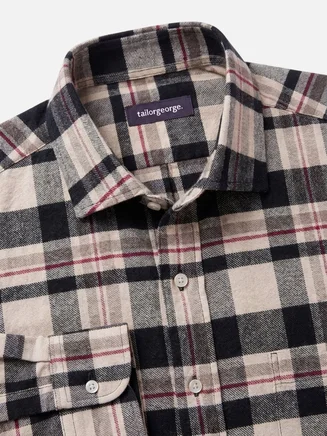 Camisa de lino grueso con cuadros beige y marrones