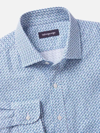 Camisa de popelina estampada azul de fácil planchado
