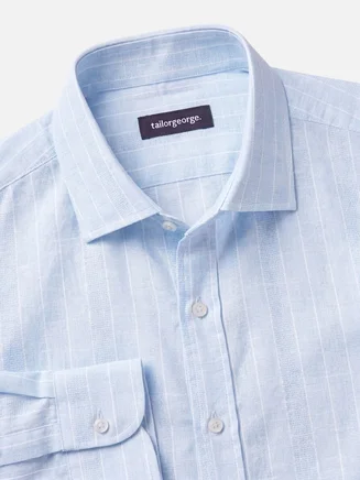 Camisa de lino a rayas azul cielo