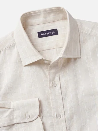 Camisa de lino a rayas beige