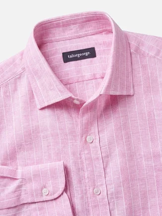 Camisa de lino de rayas rosas