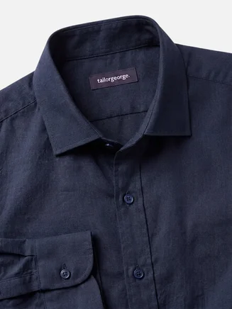 Camisa de lino azul marino lisa