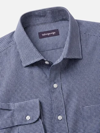 Camisa de lino a cuadros azul marino