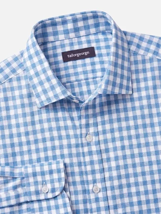 Camisa de lino a cuadros azul cielo