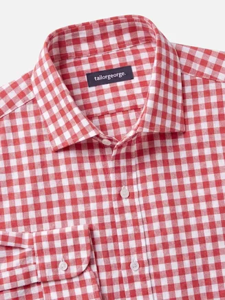 Camisa de lino a cuadros rojo coral
