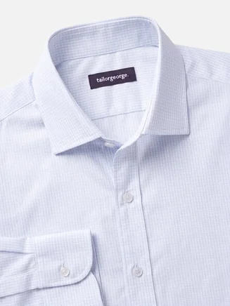 Camisa de popelina de cuadros pequeños azul cielo