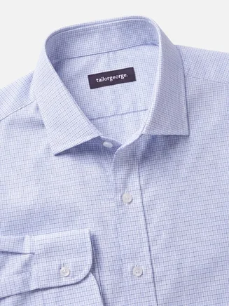 Camisa de sarga a cuadros azul cielo