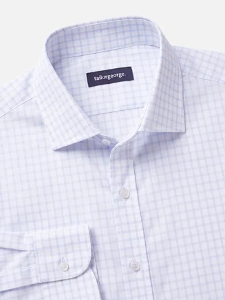 Camisa de popelina de cuadros finos azul cielo