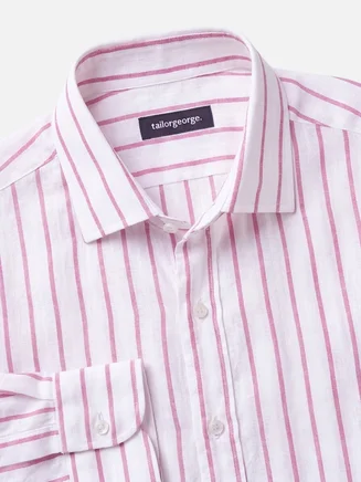 Camisa de lino de rayas rosas