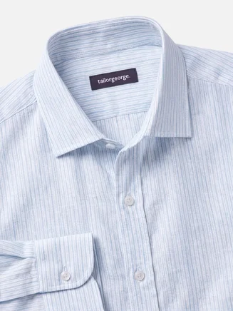 Camisa de lino a rayas azul cielo