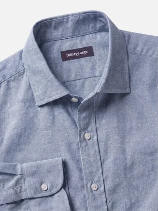 Camisa de lino azul lisa
