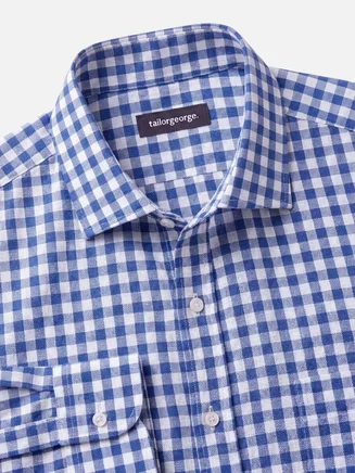 Camisa de lino a cuadros azules