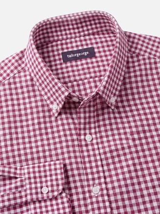 Camisa de lino a cuadros rojo burdeos