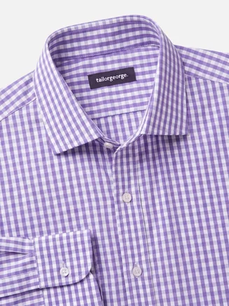 Camisa de popelina a cuadros morada de fácil planchado