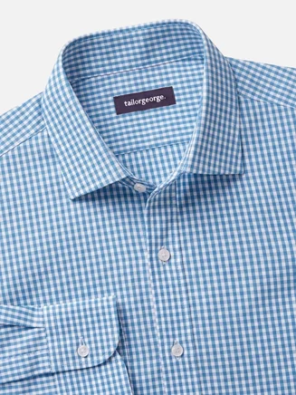 Camisa de popelina a cuadros azul claro de fácil planchado