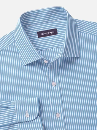 Camisa de popelina de rayas azul claro de fácil planchado