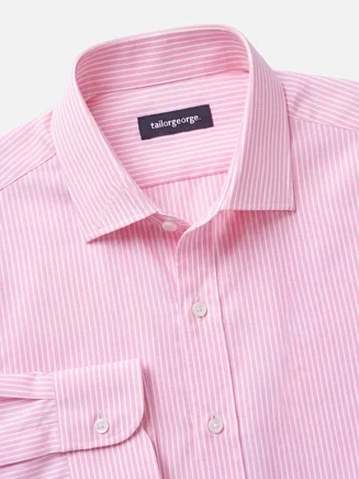 Camisa de popelina de rayas rosas de fácil planchado