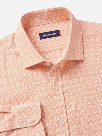 Camisa de popelina a cuadros Príncipe de Gales naranja, fácil de planchar