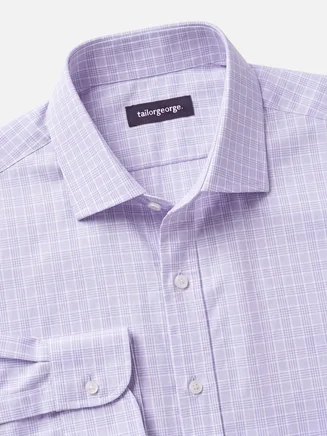 Camisa de popelina de cuadros Príncipe de Gales color malva, fácil de planchar