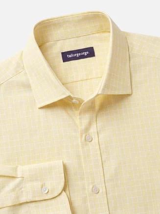 Camisa de popelina amarilla a cuadros Príncipe de Gales de fácil planchado
