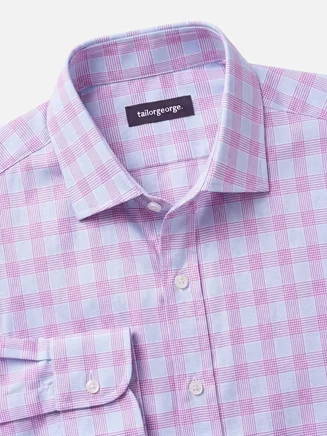 Camisa de popelina a cuadros morados y azules de fácil planchado