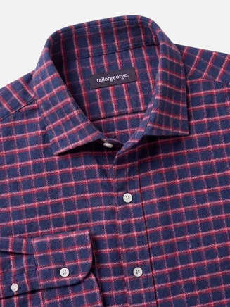 Camisa de franela gruesa azul marino con cuadros rojos